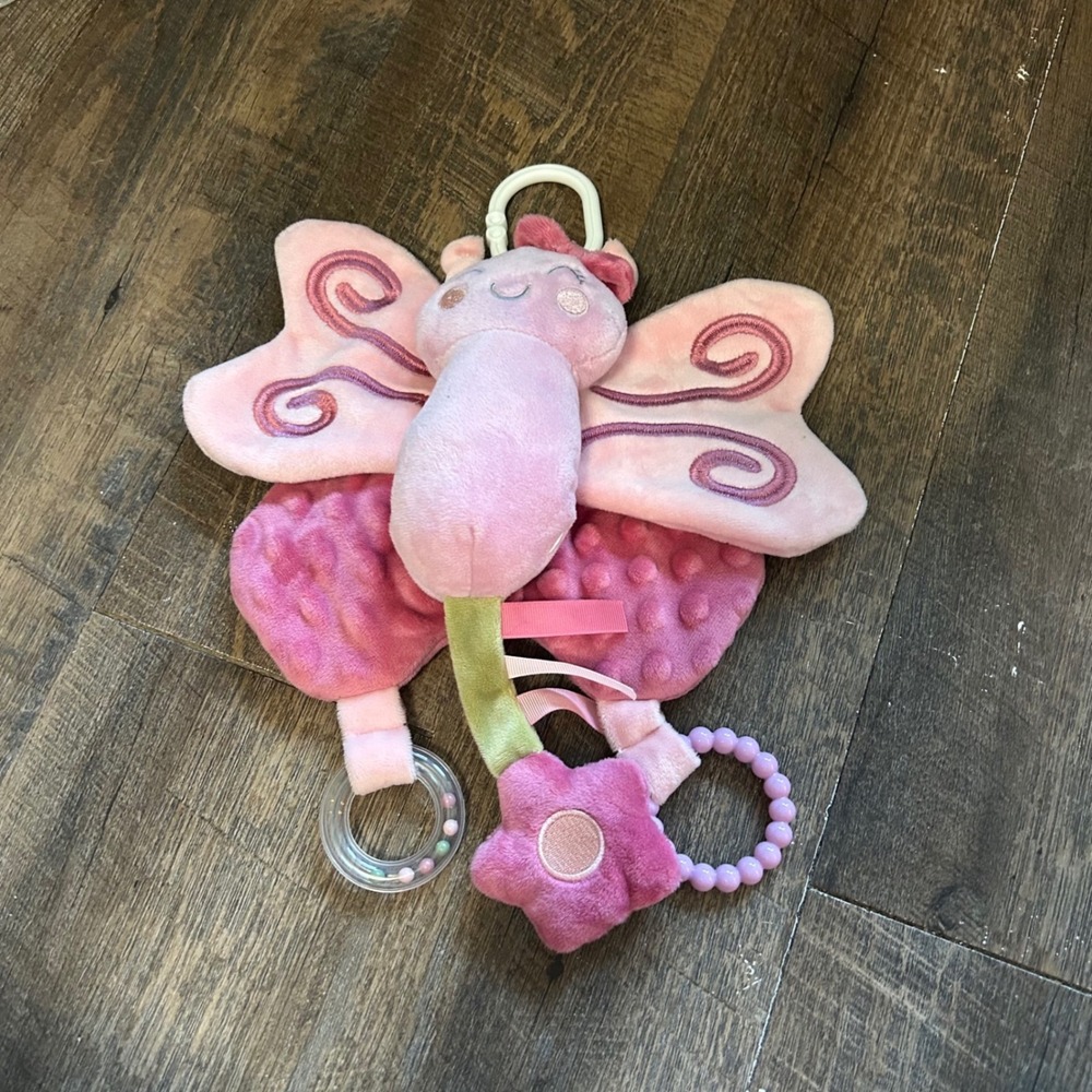 Dreamgro Baby Girl Pink Butterfly Plush Rattle Crinkle Teether Activity Buddy